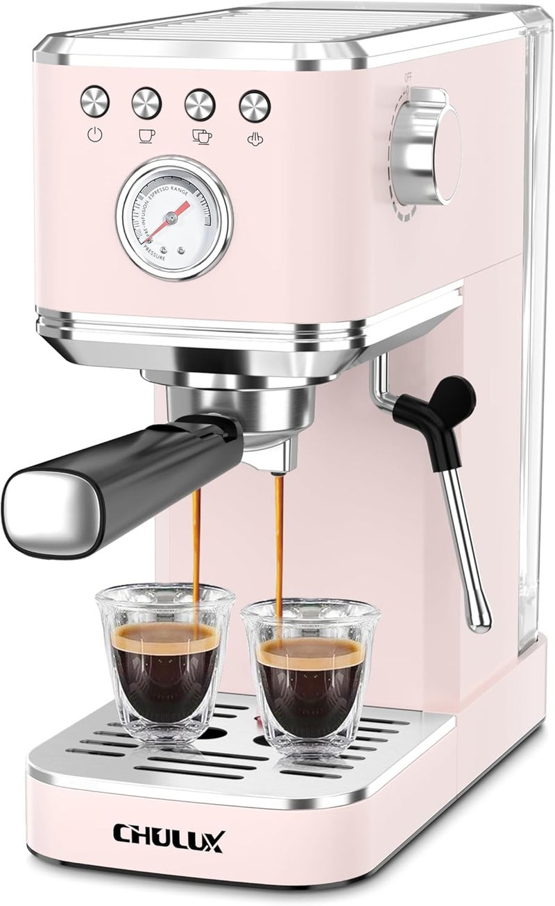 CHULUX Slim 2026 Upgrade Espresso Machine with Milk Frother Steam Wand, 20 Bar Professional Italian Pump Espresso Coffee Machine for Home Cappuccino & Latte Maker, Stainless Steel, Pink - Image 1